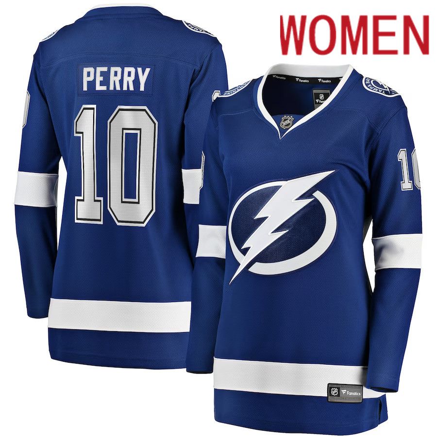 Women Tampa Bay Lightning 10 Corey Perry Fanatics Branded Blue Home Breakaway Player NHL Jersey
